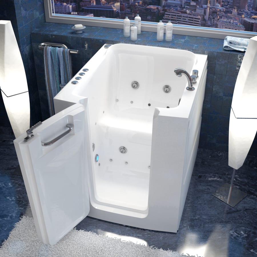 Avano Walk-In Tubs 37-1/4" Acrylic Air / Whirlpool Bathtub for Alcove Installations with Left Drain, Roman Tub Faucet and Handshower White