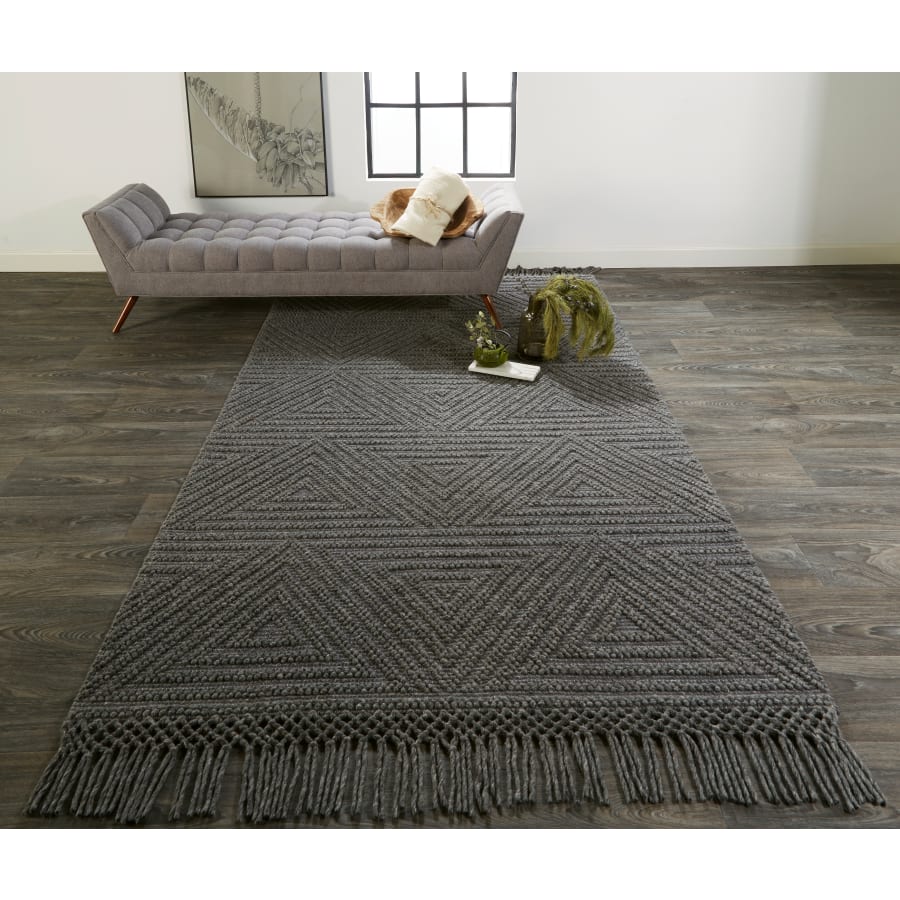 Bellevue Hypno 7-3/4' x 9-3/4' Acrylic, Cotton and Wool Hand Woven Geometric Contemporary Area Rug From the Morganna Collection Slate / Gray