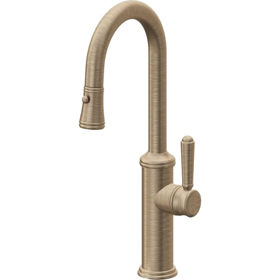 California Faucets Davoli 1.8 GPM Single Handle Single Hole Pull-Down Spray Bar / Prep Faucet Antique Brass Flat