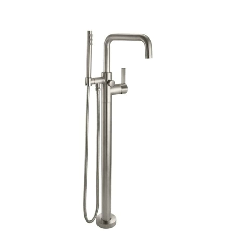California Faucets Bolsa Floor Mounted Tub Filler with Built-In Knob Handle Diverter and Tiburon Series Lever Handles - Includes 2.0 GPM Hand Shower Satin Nickel