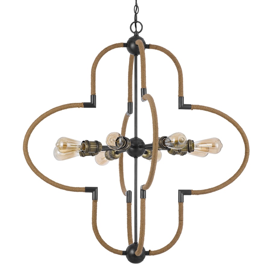 Cal Lighting Tahoka 8 Light 36" Wide Sputnik Chandelier Burlap / Black Iron / Antique Brass
