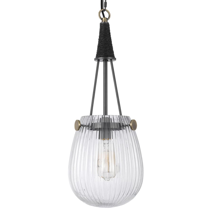 Cal Lighting Cordoba 8" Wide Mini Pendant with Fluted Glass Shade Glass / Iron Gray / Antique Brass