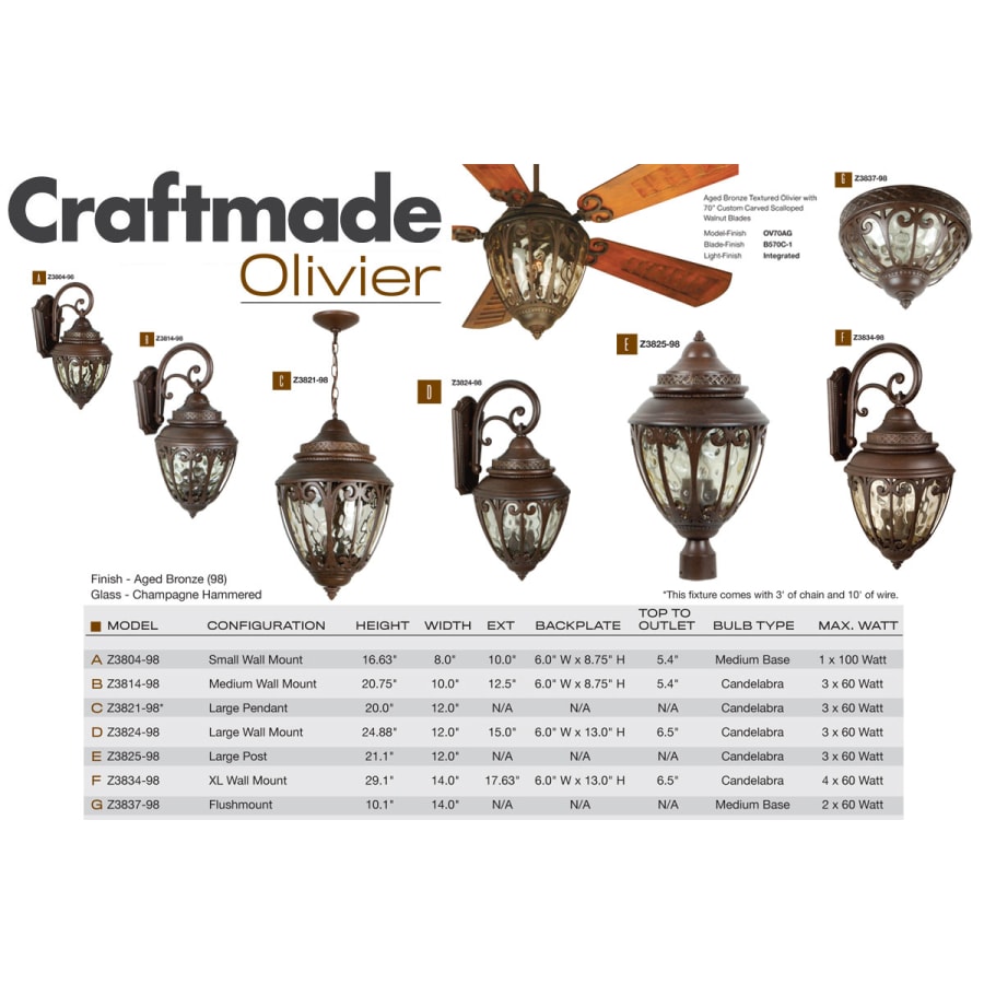 Craftmade Z3821-AG Olivier 3 Light Lantern Outdoor Pendant | Build.com