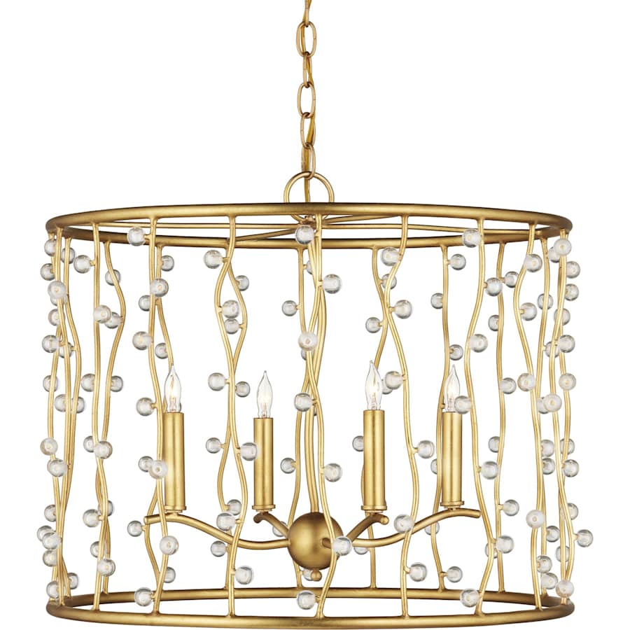 Currey and Company Adagio 4 Light 24" Wide Crystal Drum Chandelier Contemporary Gold Leaf / Contemporary Gold / Clear