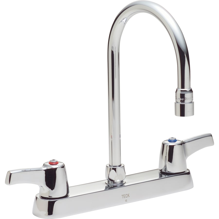 Delta Commercial Double Handle High Arc Kitchen Faucet with .5 GPM Non-Aerating Outlet Hooded Lever Handles and 5.8" Spout Height Chrome