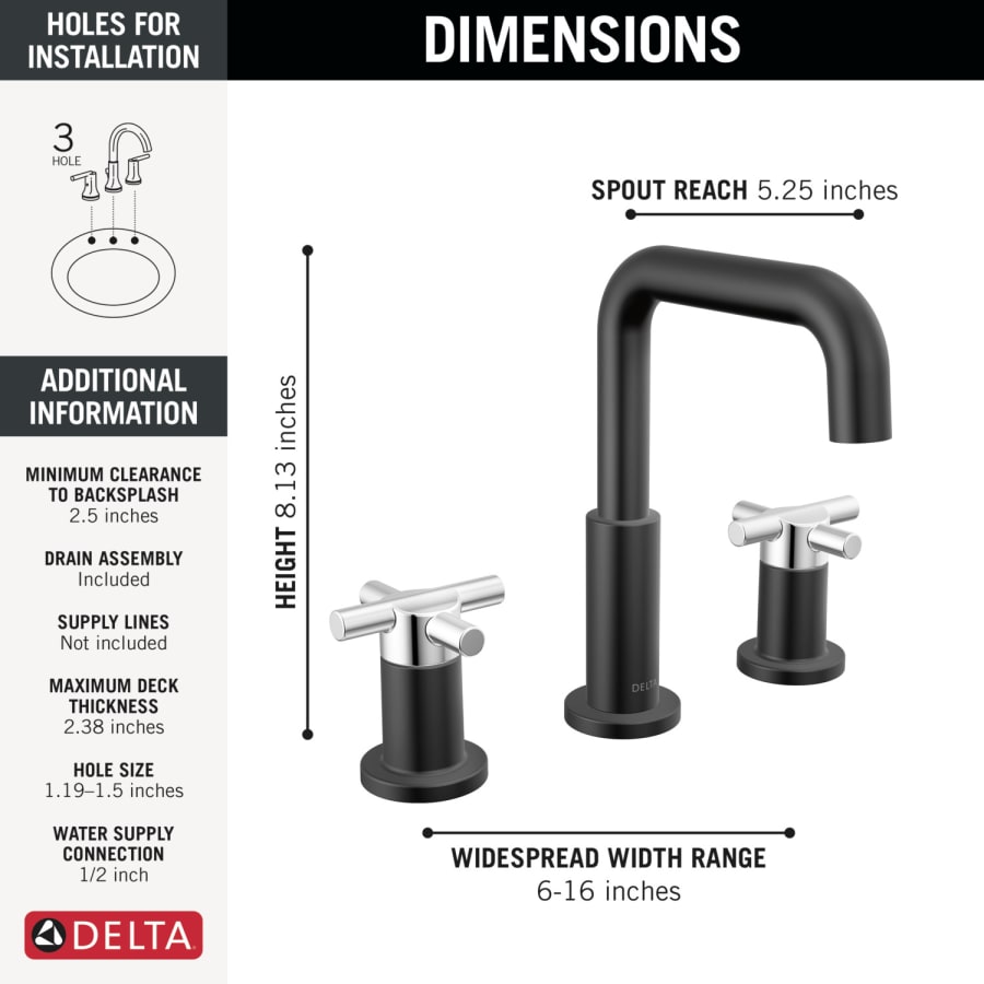 nao Delta 35894LF-CZ Nicoli 1.2 GPM Widespread Bathroom Faucet with