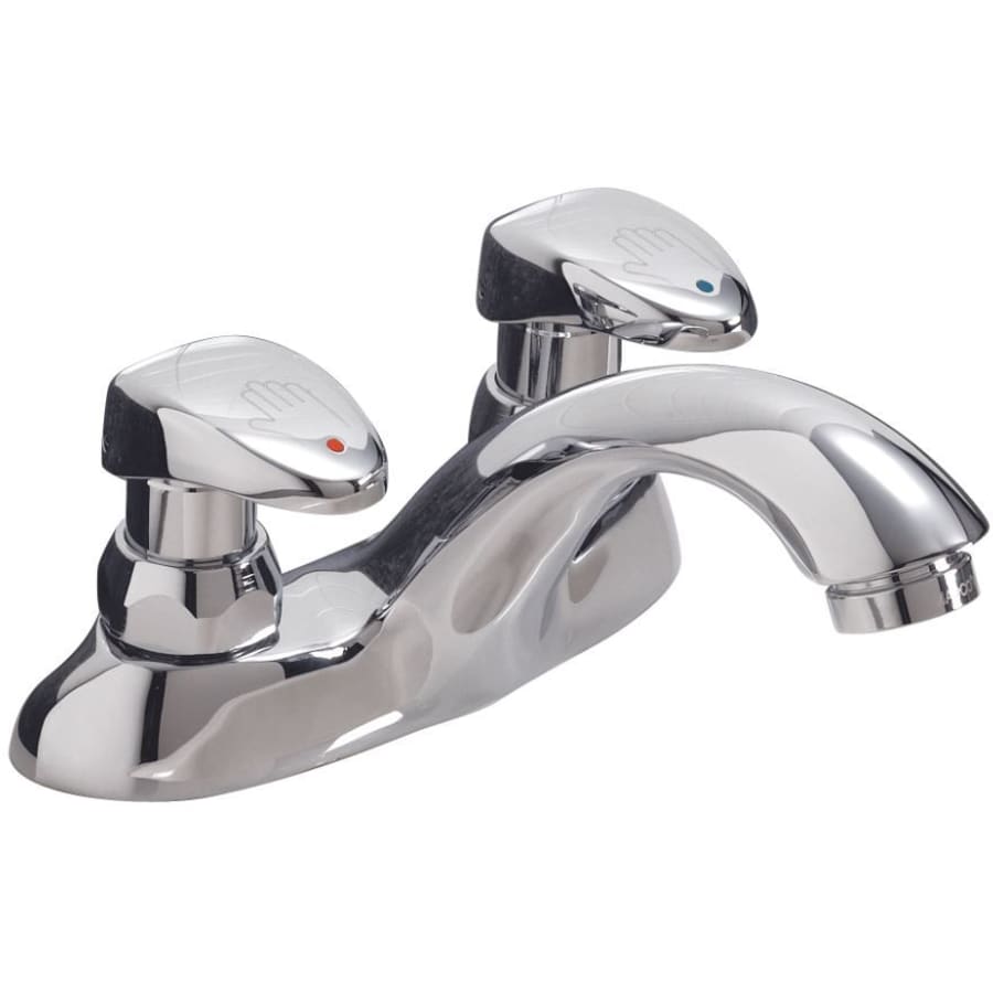 Delta Commercial 0.35 GPM Centerset Metering Bathroom Faucet with Slow Close Handles - Includes Grid Drain Assembly Chrome
