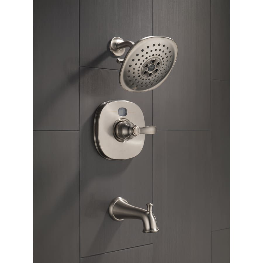 Delta-T14403-T2O-Installed Tub and Shower Trim in Brilliance Stainless