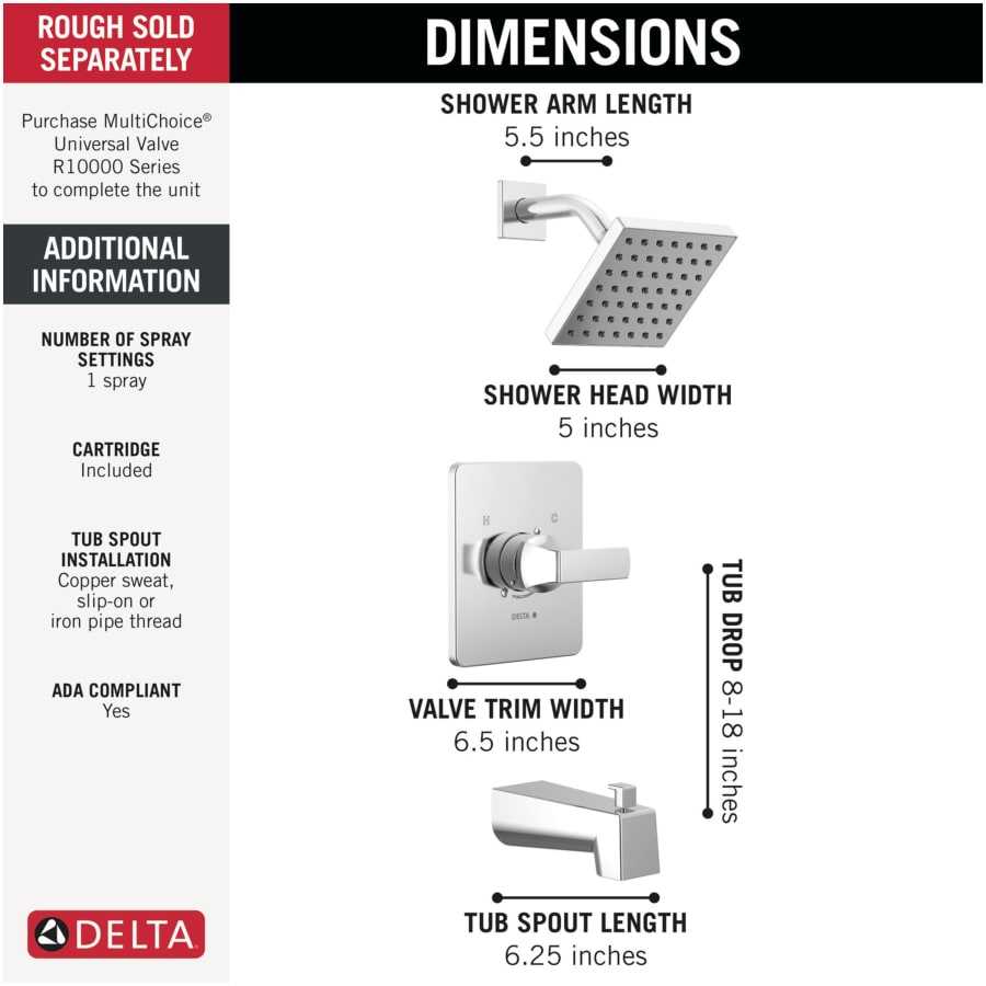 Delta Velum Duscharmatur-Set In Chrom – Druckausgleichsventil, Touch-Clean, Für Badewanne & Dusche