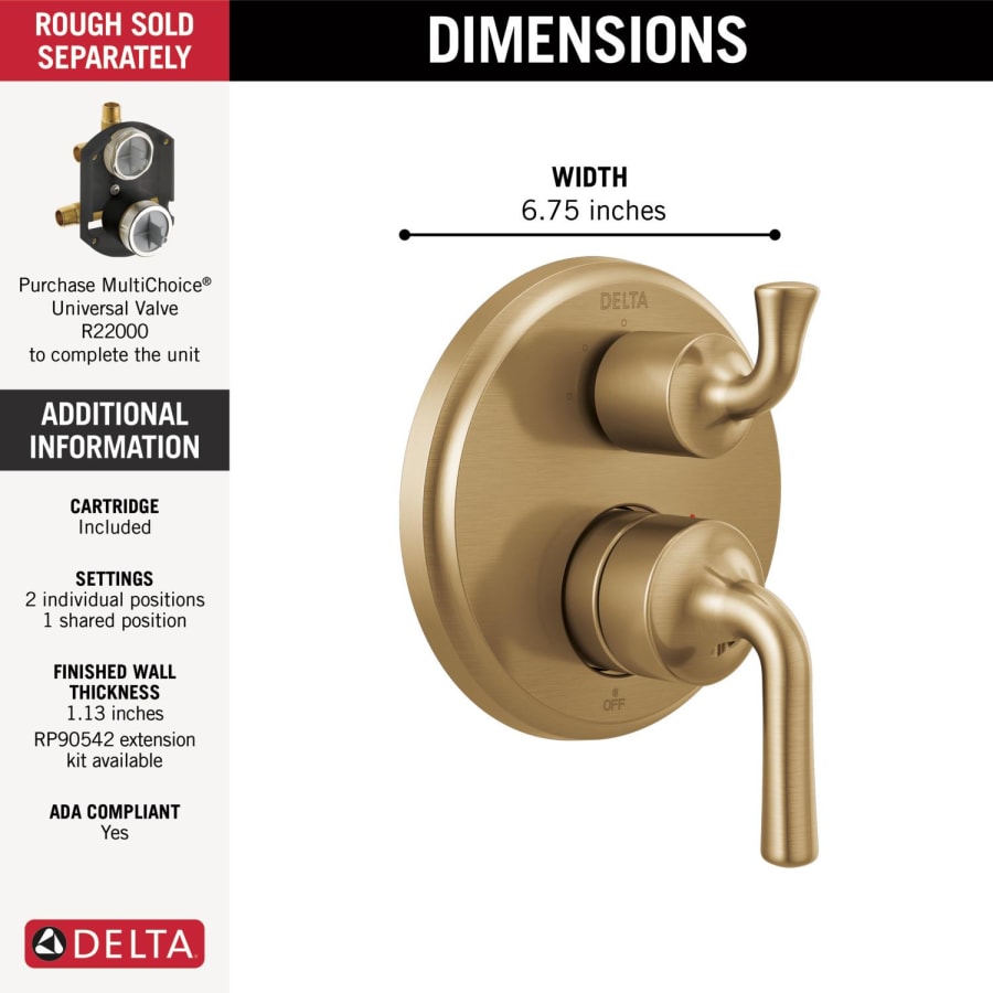 Delta T24833-SS Kayra 14 Series Pressure Balanced Valve Trim with