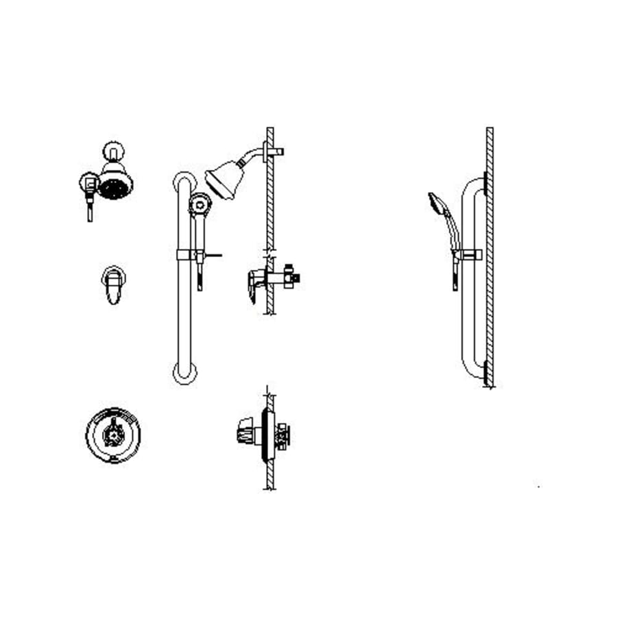 Delta Single Handle Shower Valve Trim with 1.5GPM Single Function Shower Head Personal Hand Shower 36" Grab / Slide Bar and Metal Blade Handles from the Commercial Series Chrome