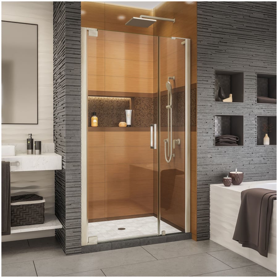 DreamLine Elegance-LS 35 1/4 - 37 1/4" W x 72" H Frameless Pivot Shower Door Brushed Nickel