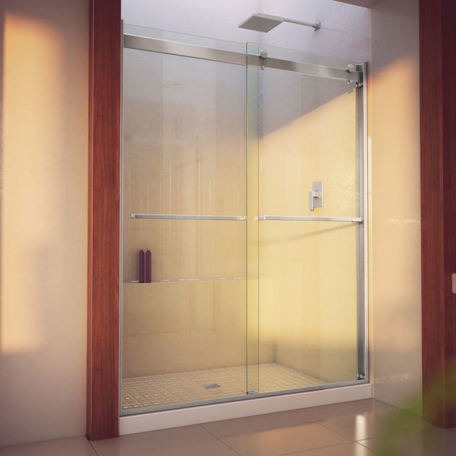 DreamLine Essence-H 76" High x 60" Wide Bypass Semi Frameless Shower Door with Clear Glass Brushed Nickel