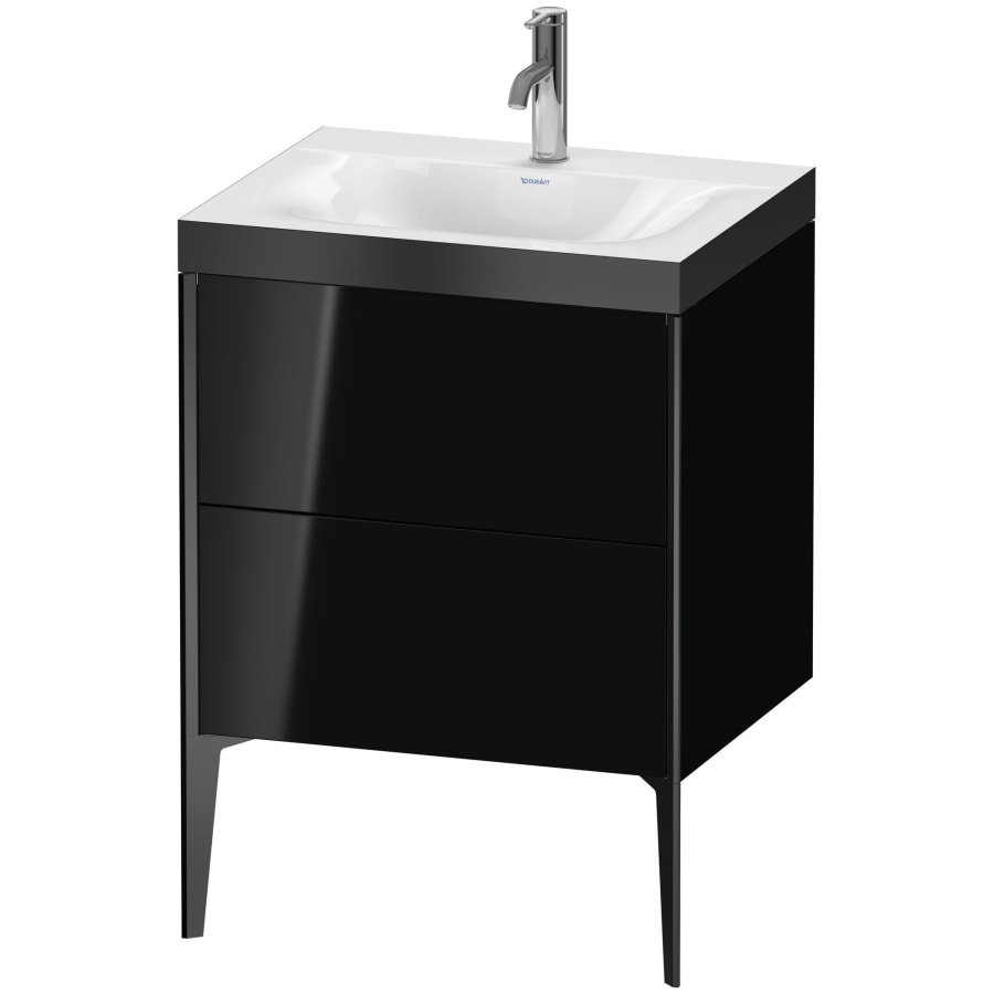 Duravit XViu 24" Wall Mounted and Free Standing Single Basin Vanity Set with Cabinet and Ceramic Vanity Top Black High Gloss