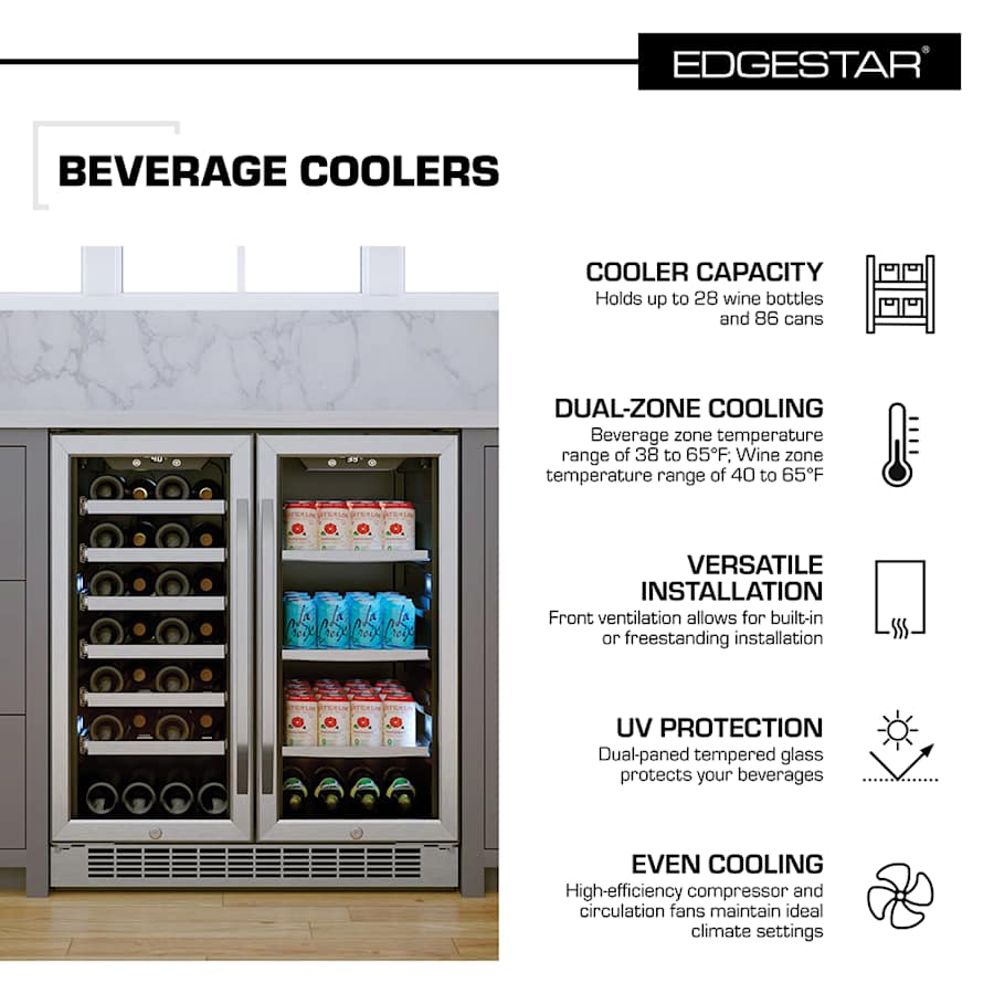 EdgeStar CWB2886FD 30 Inch Wide 28 Bottle Built-In Dual Zone