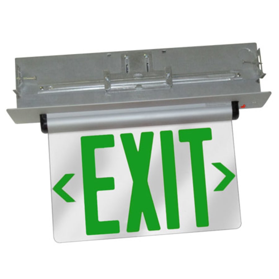 Elco Double Face 12" Wide Edge Lit Recessed LED Exit Sign Green