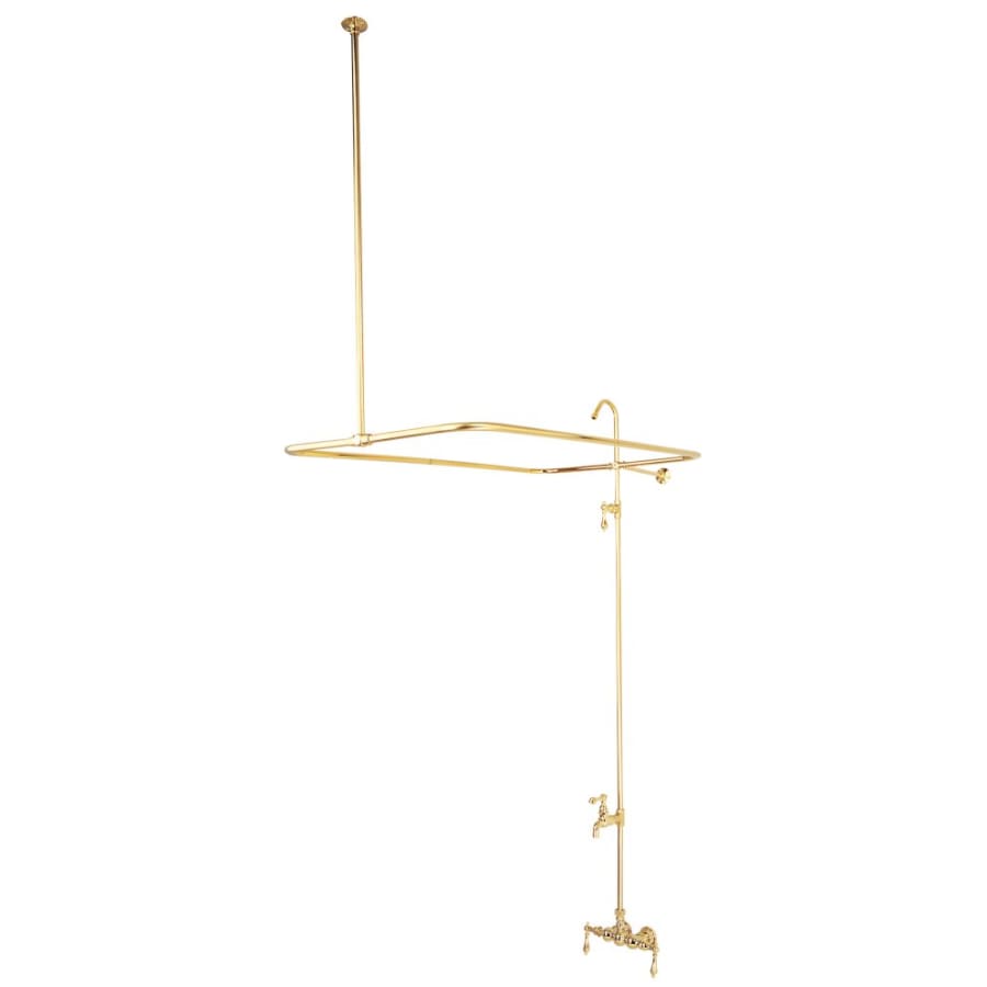 Elements Of Design Triple Handle Wall Mounted Clawfoot Tub Filler and Shower System with Metal Lever Handles from the Hot Springs Collection Polished Brass (PVD)