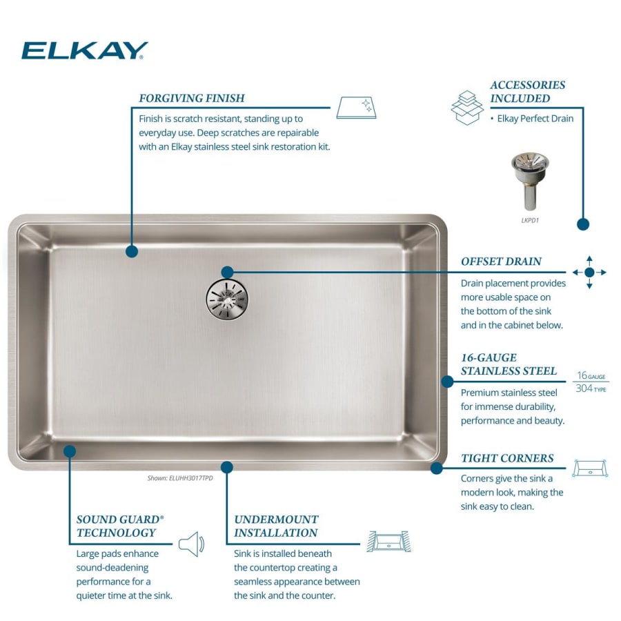 Elkay ELUHH3017TPD Lustertone Iconix 32-1/2