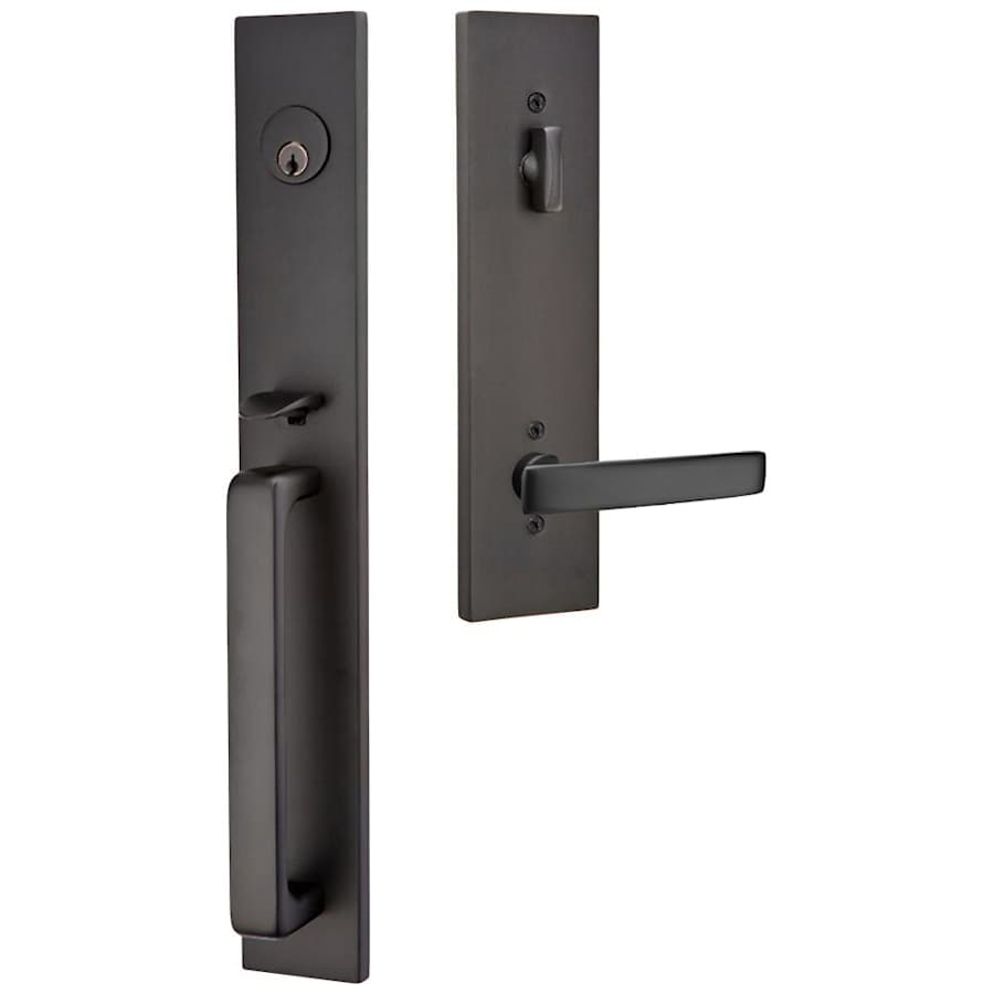 Emtek Lausanne Left Handed Full Plate Single Cylinder Keyed Entry Handleset with Geneva Interior Lever Flat Black