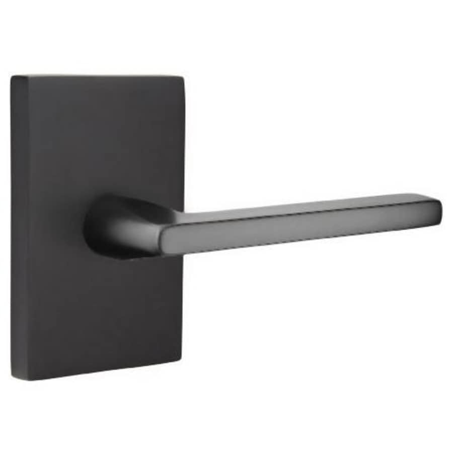 Emtek Helios Left Handed Non-Turning Two-Sided Dummy Door Lever Set with Modern Rectangular Rose Flat Black
