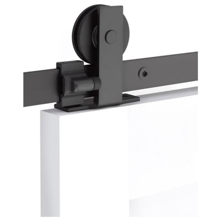 Emtek Modern Rectangular 96 Inch Top Mount Double Barn Door Hardware Set - Includes Track, Hangers, and Matching Hardware Flat Black