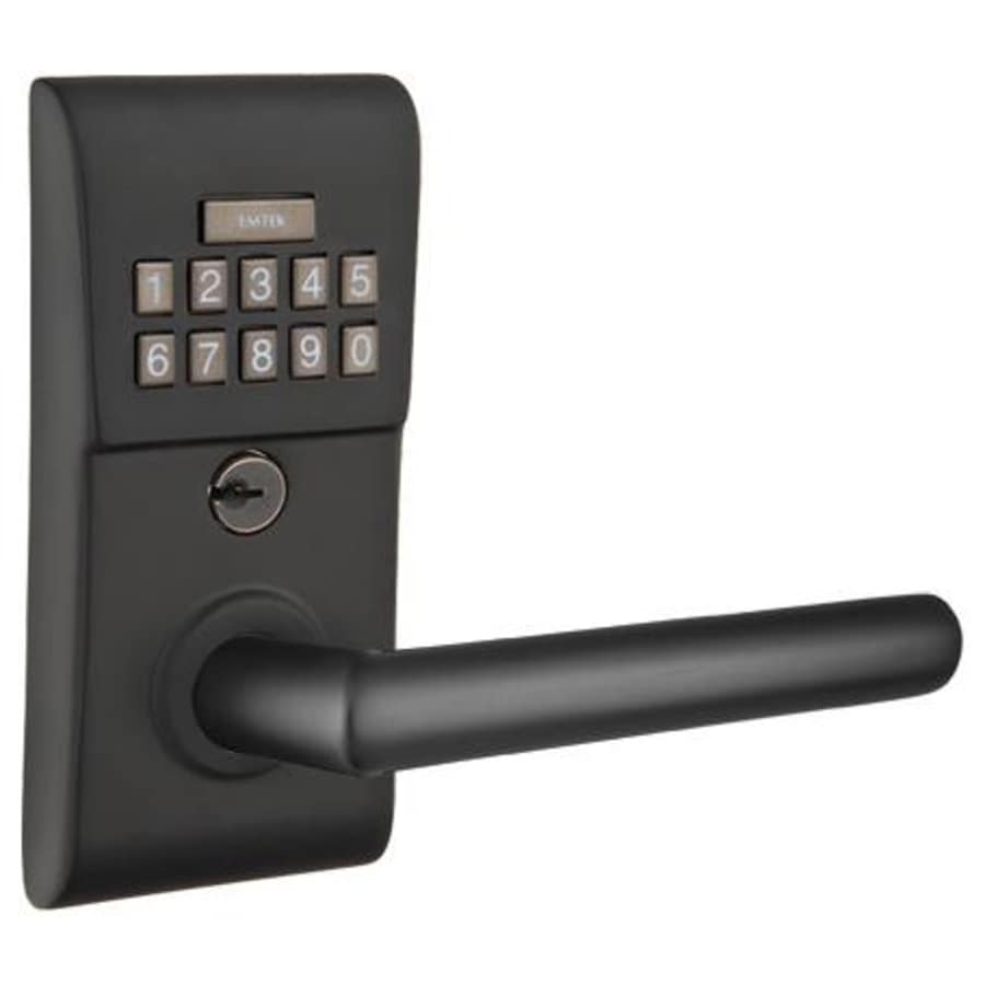 Emtek Single Cylinder Solid Brass Storeroom/Gate Function Electronic Leverset from the Brass Modern Collection Flat Black