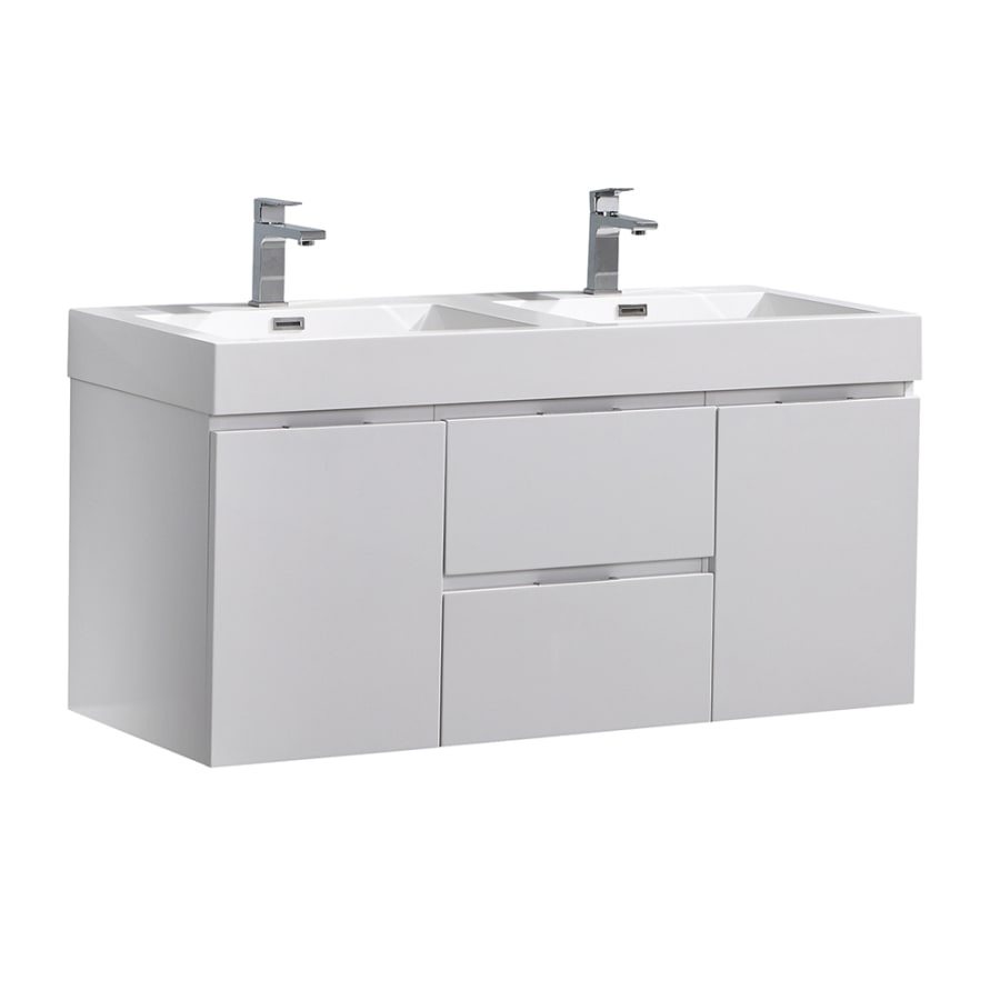 Fresca Valencia 48" Wall Mounted / Floating Double Vanity Set with Wood Cabinet and Acrylic Vanity Top Glossy White