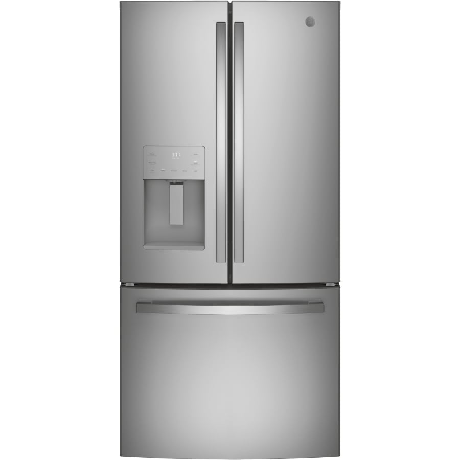 GE 33 Inch Wide 17.5 Cu. Ft. Counter Depth French Door Refrigerator with Quick Space Shelf and Turbo Cool Fingerprint Resistant Stainless Steel