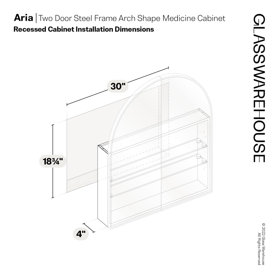 Glass Warehouse Aria 30 in. x 34 in. x 5 in. in. Arched Recessed Medicine Cabinet in Black with Mirror
