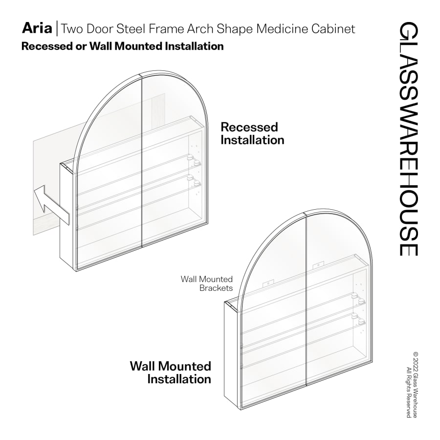 Glass Warehouse Aria 30 in. x 34 in. x 5 in. in. Arched Recessed Medicine Cabinet in Black with Mirror
