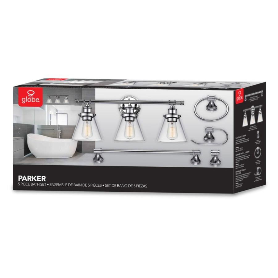 Globe Electric Parker 5 Piece 3 Light Chrome Vanity Bath Light Set