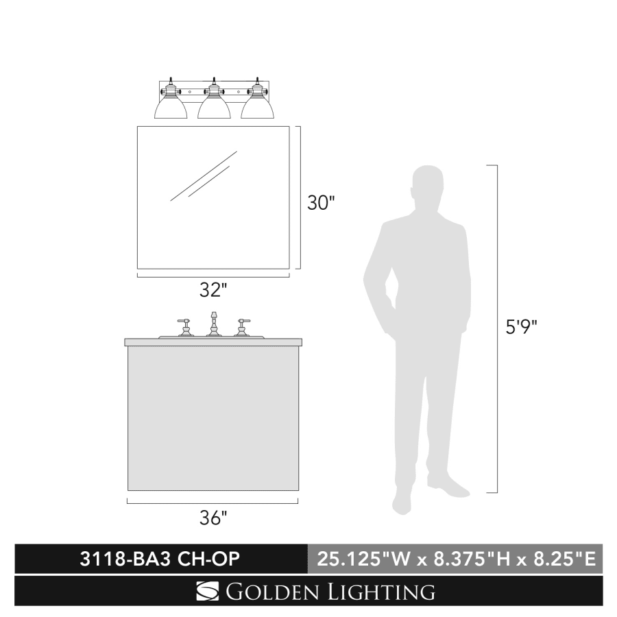 Golden Lighting-3118-BA3 OP-Scale View