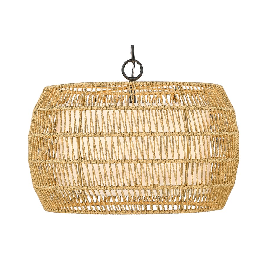 Golden Lighting Everly 4 Light 19" Wide Drum Chandelier Matte Black / Natural Rattan