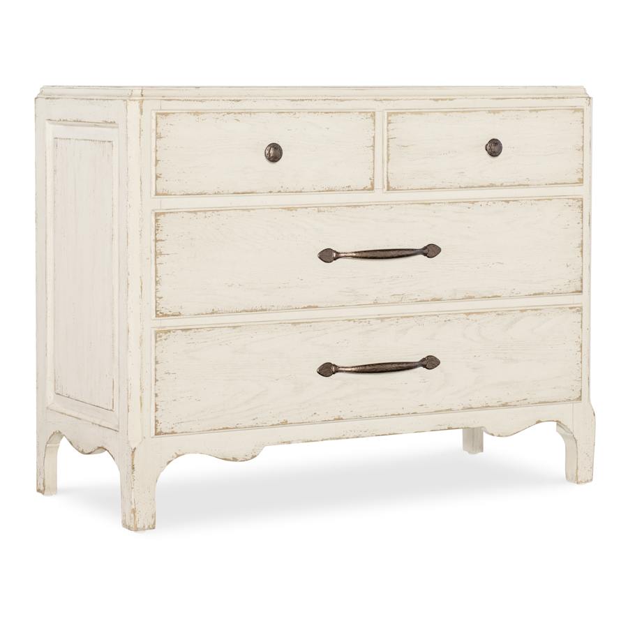 Hooker Furniture Americana 46" Wide 4 Drawer Oak Dresser Daisy / Antique Bronze