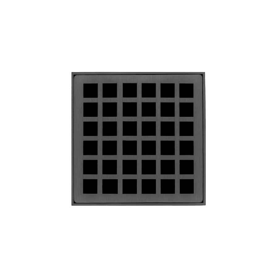 Infinity Drain 4" x 4" Center Drain with Squares Pattern Decorative Plate and 2" Throat for QD 4 Gunmetal