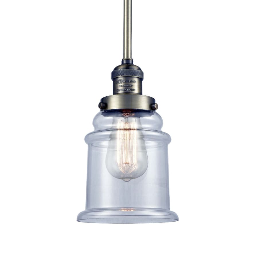Innovations Lighting Canton 7" Wide Mini Pendant - Downrod Suspension Antique Brass / Clear