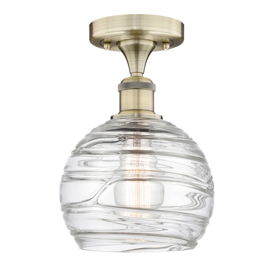 Innovations Lighting Athens Deco Swirl 8" Wide Semi-flush Globe Ceiling Fixture Antique Brass / Clear Deco Swirl