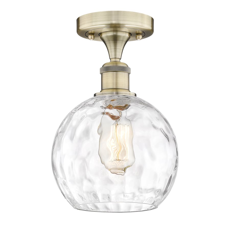 Innovations Lighting Athens Water Glass 8" Wide Semi-flush Globe Ceiling Fixture Antique Brass / Clear Water Glass