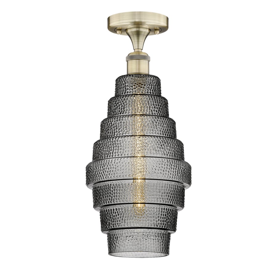 Innovations Lighting Cascade 8" Wide Flush Mount Ceiling Fixture Antique Brass / Smoked
