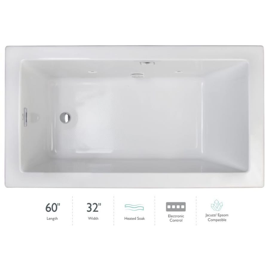 Jacuzzi Elara 60" Drop-In Soaking Bathtub with Right Drain and Heated Soak White