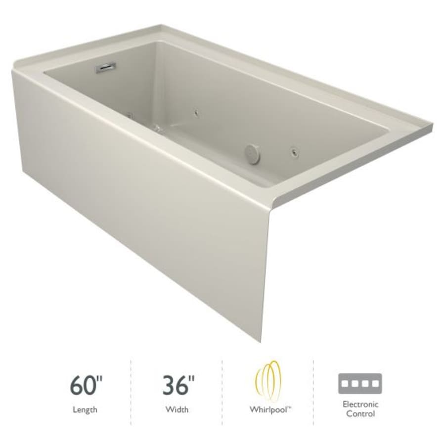 Jacuzzi Linea 60" x 36" Three Wall Alcove Acrylic Skirted Whirlpool Tub with Left Drain - Less Drain Assembly and Overflow Oyster / Chrome Trim