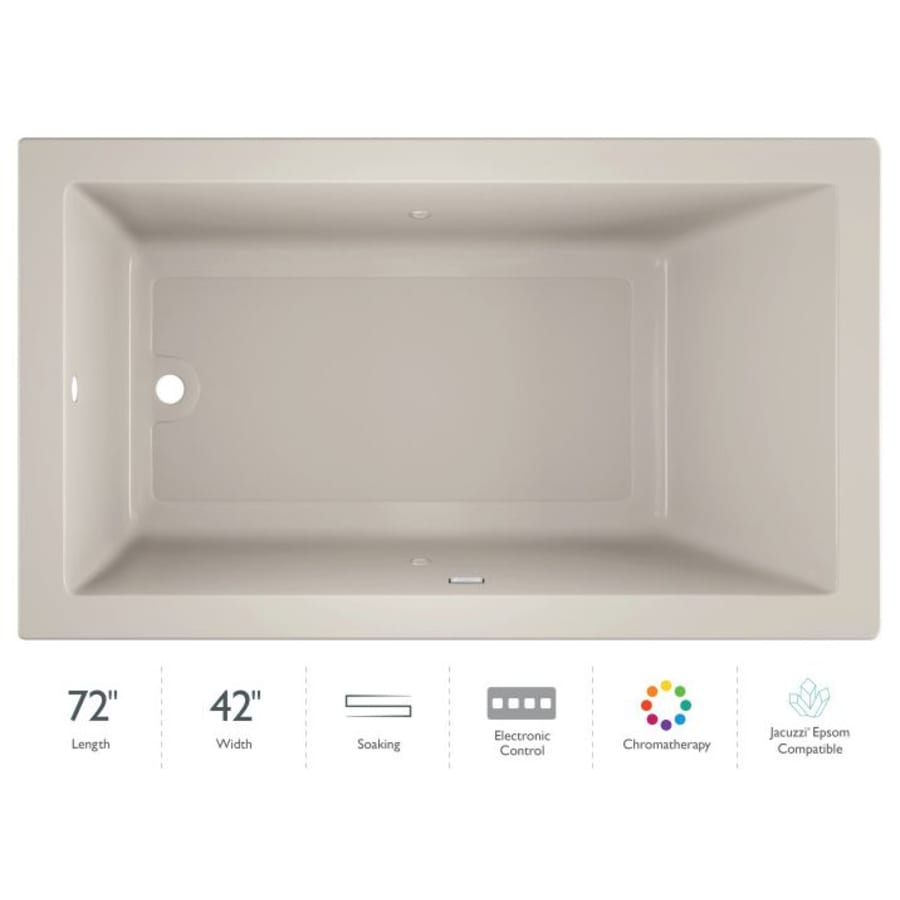 Jacuzzi 72" x 42" Solna™ Drop-In/Undermount Luxury Soaking Bathtub with Chromatherapy, Basic Controls and Reversible Drain Placement Oyster