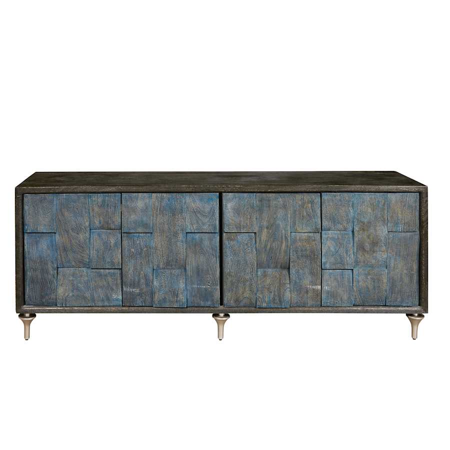 James Allan 72" Wide 4 Door Mango Media Cabinet Black / Ocean Blue
