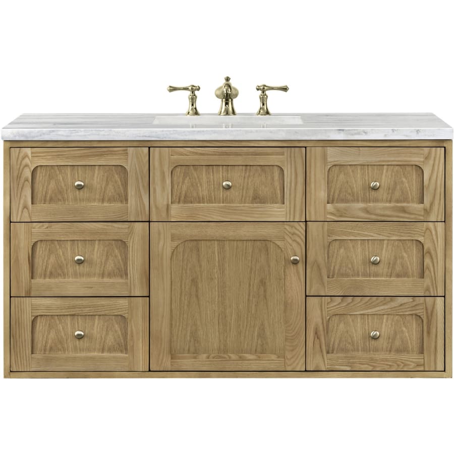 James Martin Vanities 545-V48-3PBL Laurent 48" Single Basin Wood Vanity Set With 3cm Parisien Bleu Silestone Quartz Vanity Top, Rectangular Sink, USB Port And Electrical Outlet - Light Natural Oak
