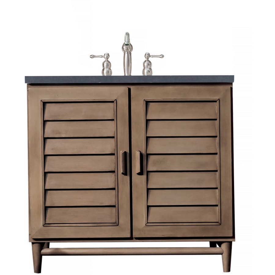 James Martin Vanities Portland 36" Free Standing Single Basin Vanity Set with Birch and Poplar Cabinet, and Charcoal Soapstone Quartz Vanity Top Whitewashed Walnut