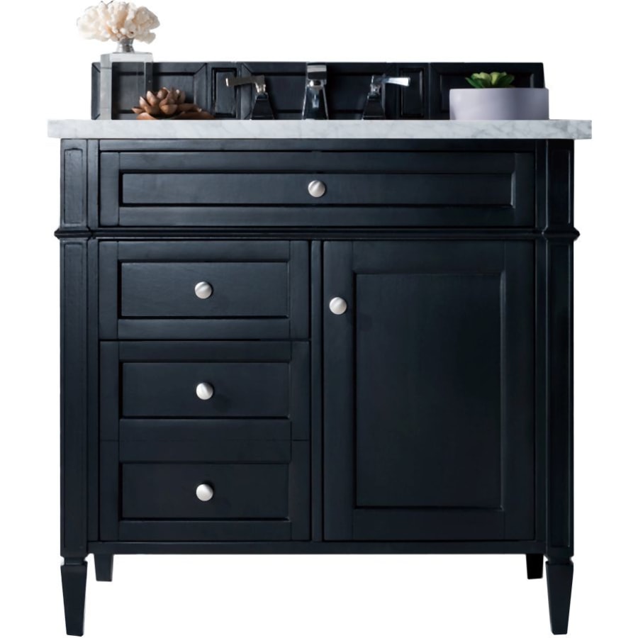 James Martin Vanities Brittany 36" Single Basin Poplar Wood Vanity Set with 3 cm Arctic Fall Solid Surface Vanity Top and Rectangular Sink Black Onyx