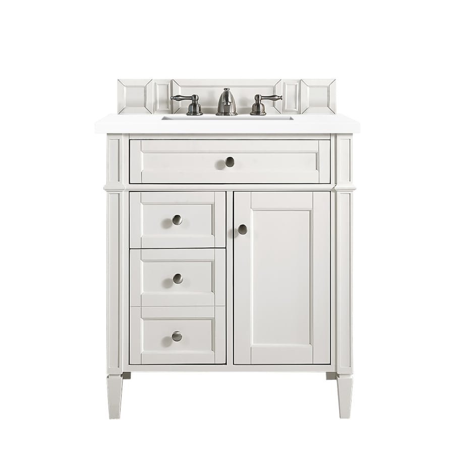 James Martin Vanities Brittany 30" Single Basin Poplar Wood Vanity Set with 3cm White Zeus Quartz Vanity Top and Rectangular Sink Bright White