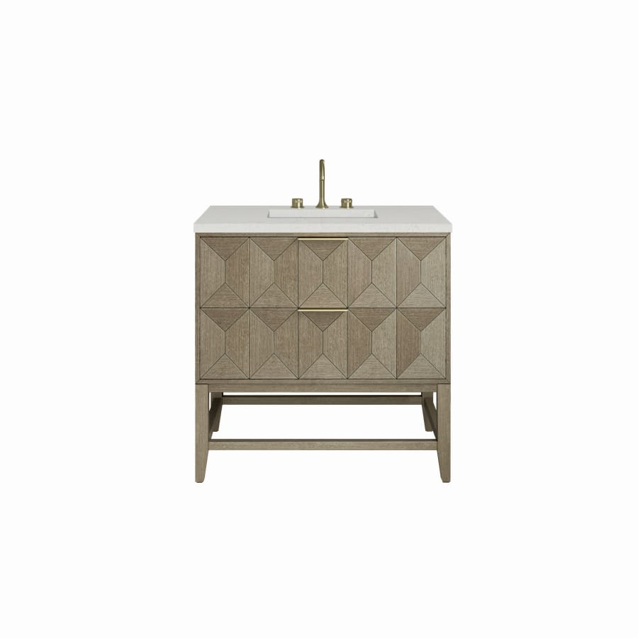 James Martin Vanities Emmeline 36" Single Basin Ash Wood Vanity Set with 3cm Lime Delight Silestone Quartz Vanity Top and Rectangular Sink Pebble Oak