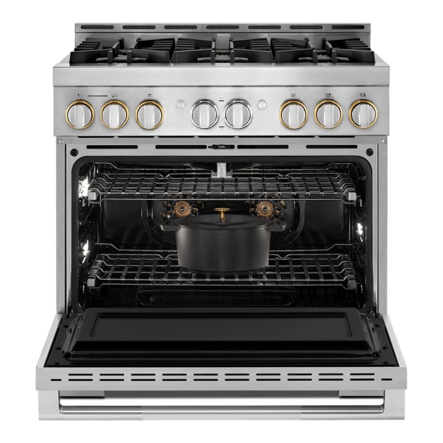 JennAir JGRP436HL RISE 36 Inch Wide Slide In Gas Range with Brass