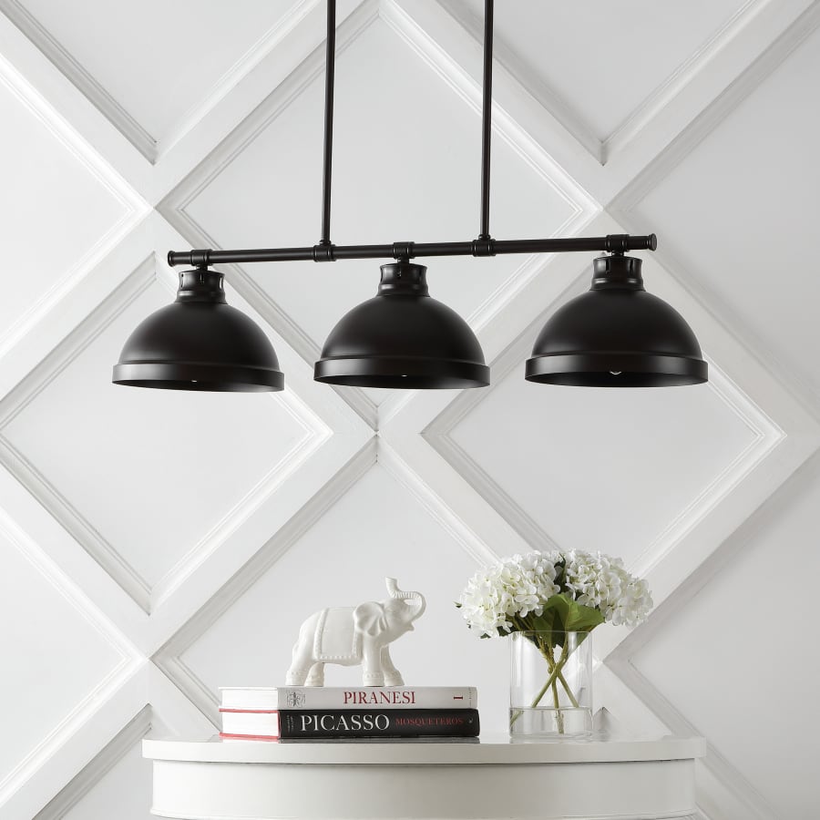 Asher 36 3 Light Industrial Farmhouse Iron Linear LED Pendant Oil Rubbed Bronze Jonathan Y